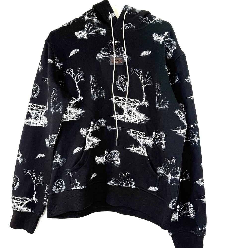 Well Known Studios Black & White Swan Hoodie Size Large